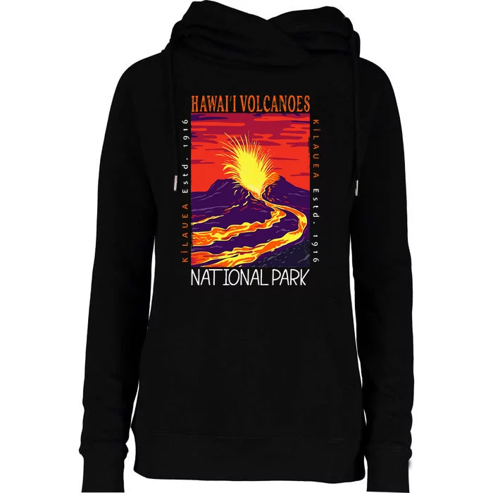 Hawaii Volcanoes National Park Kilauea Volcano Vintage Womens Funnel Neck Pullover Hood