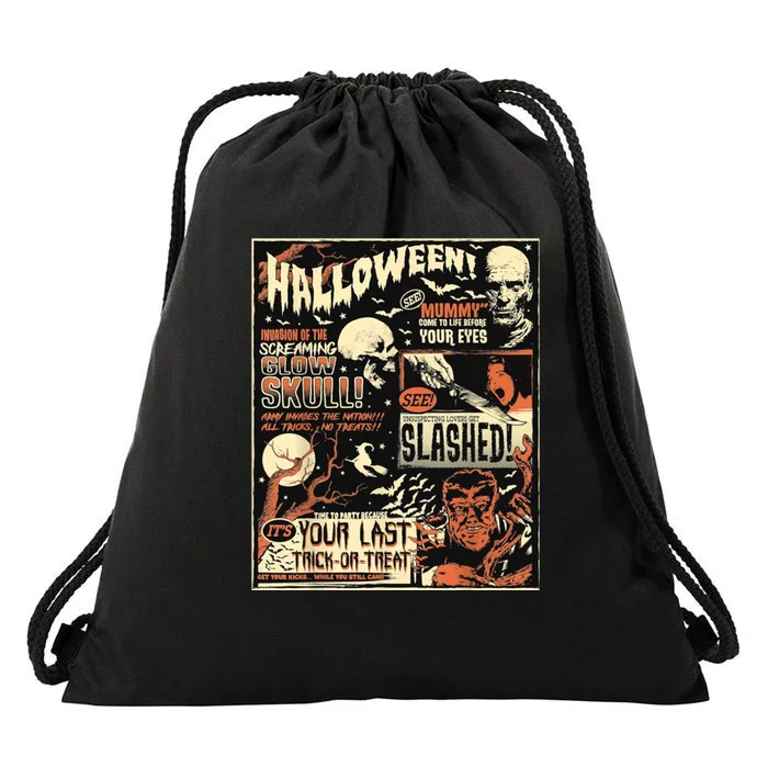 Halloween Vintage Poster Horror Movies Comic Drawstring Bag