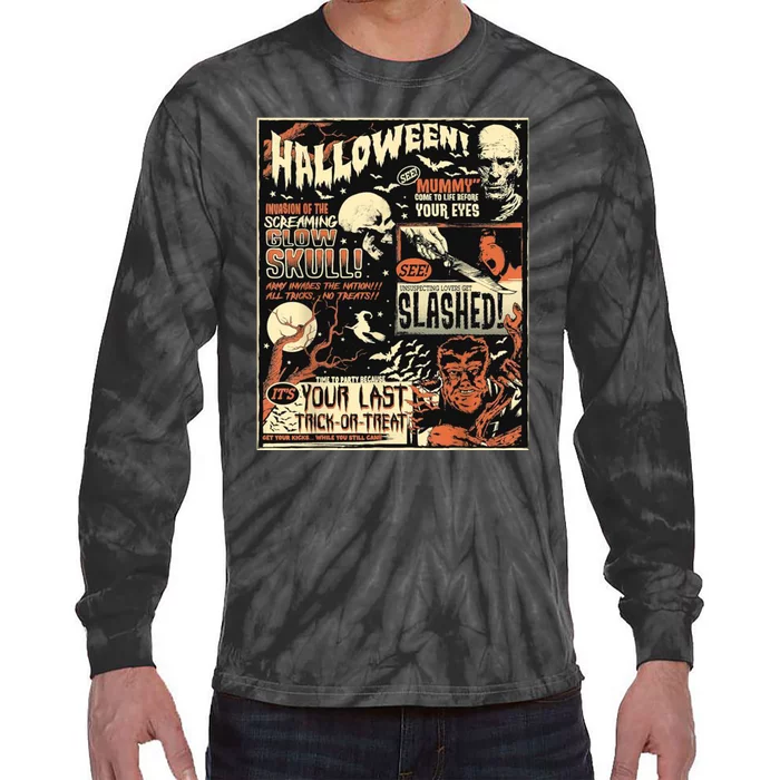 Halloween Vintage Poster Horror Movies Comic Tie-Dye Long Sleeve Shirt