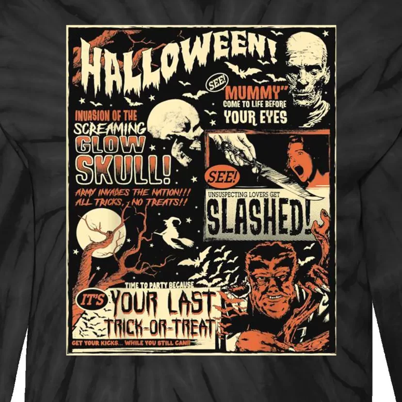 Halloween Vintage Poster Horror Movies Comic Tie-Dye Long Sleeve Shirt