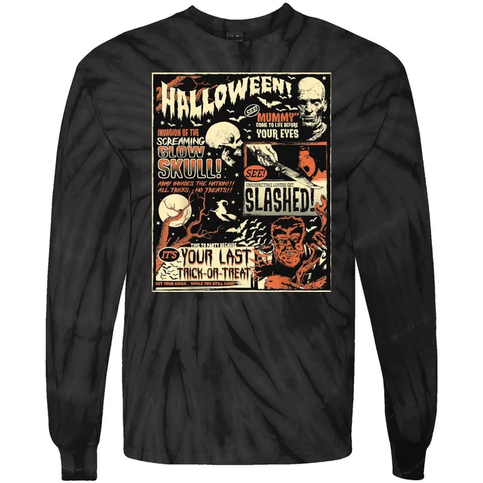 Halloween Vintage Poster Horror Movies Comic Tie-Dye Long Sleeve Shirt