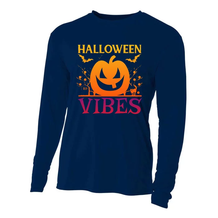 Halloween Vibes Pumpkin Halloween Quote Cooling Performance Long Sleeve Crew