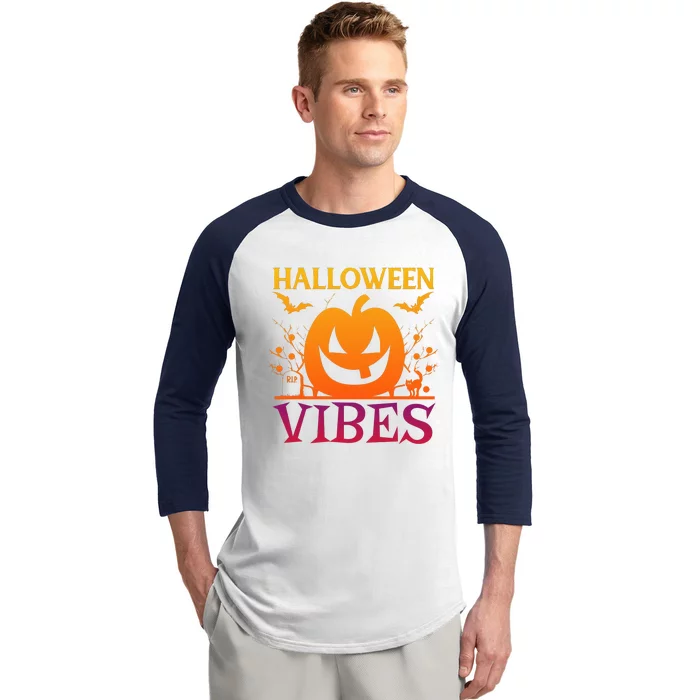 Halloween Vibes Pumpkin Halloween Quote Baseball Sleeve Shirt