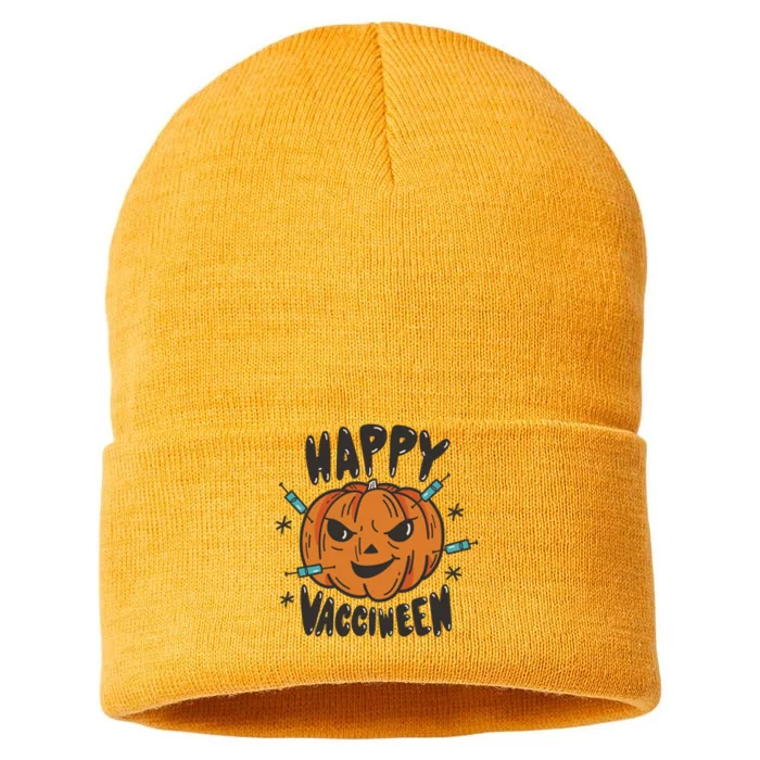 Happy Vacciween Pumpkin Sustainable Knit Beanie