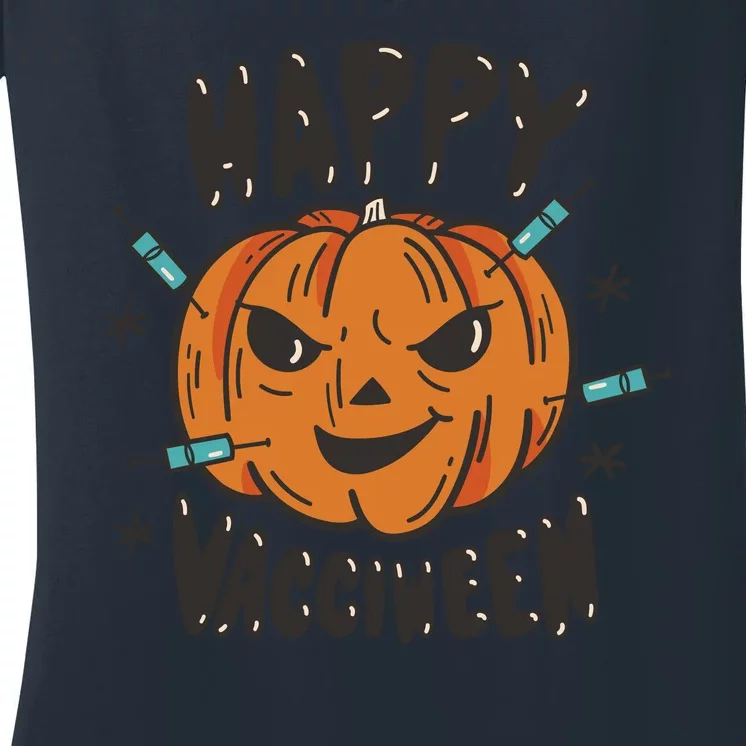 Happy Vacciween Pumpkin Women's V-Neck T-Shirt