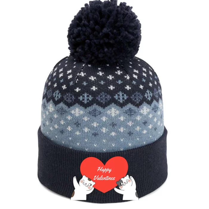 Happy ValentineS Red Heart And Cats The Baniff Cuffed Pom Beanie