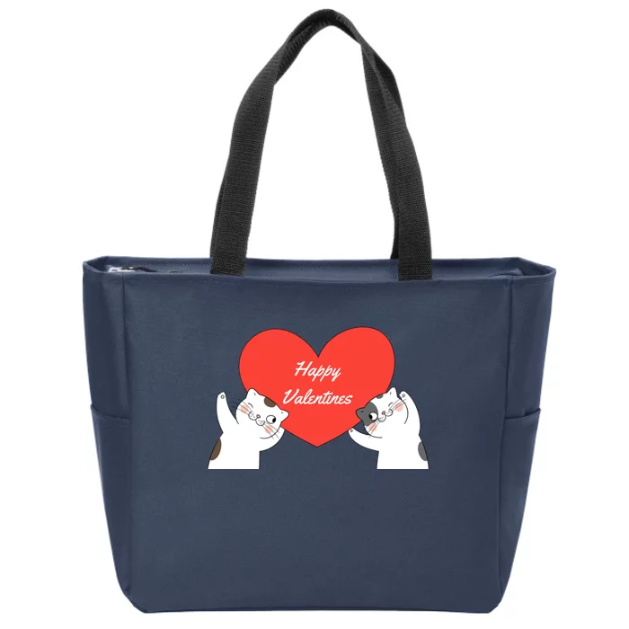 Happy ValentineS Red Heart And Cats Zip Tote Bag