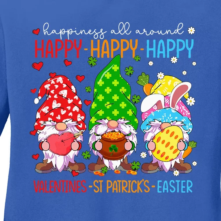 Happy Valentines St Patrick Easter Happy Holiday Gnome Funny Ladies Long Sleeve Shirt