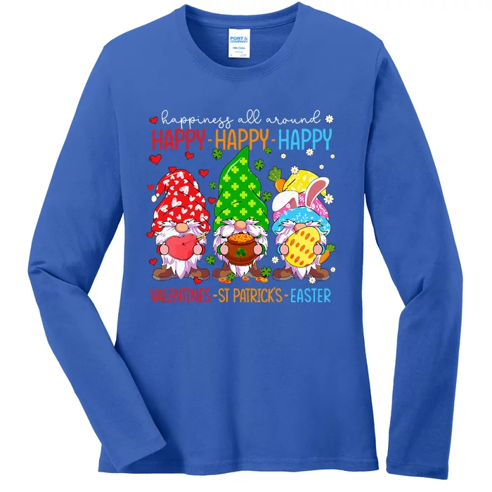 Happy Valentines St Patrick Easter Happy Holiday Gnome Funny Ladies Long Sleeve Shirt