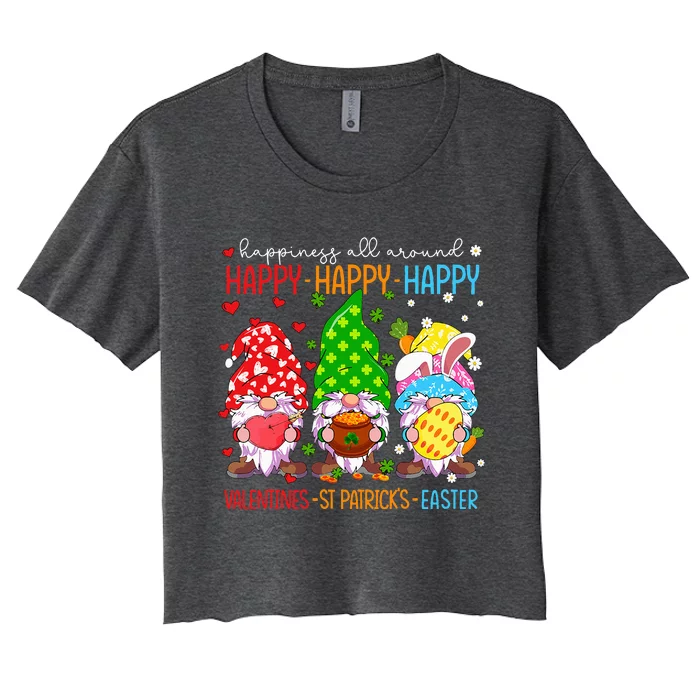 Happy Valentines St Patrick Easter Happy Holiday Gnome Funny Women's Crop Top Tee