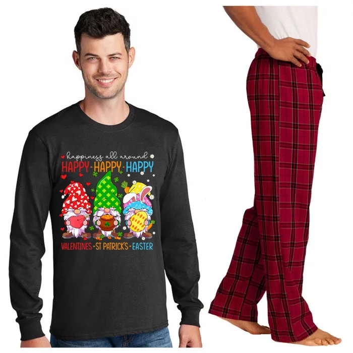 Happy Valentines St Patrick Easter Happy Holiday Gnome Funny Long Sleeve Pajama Set