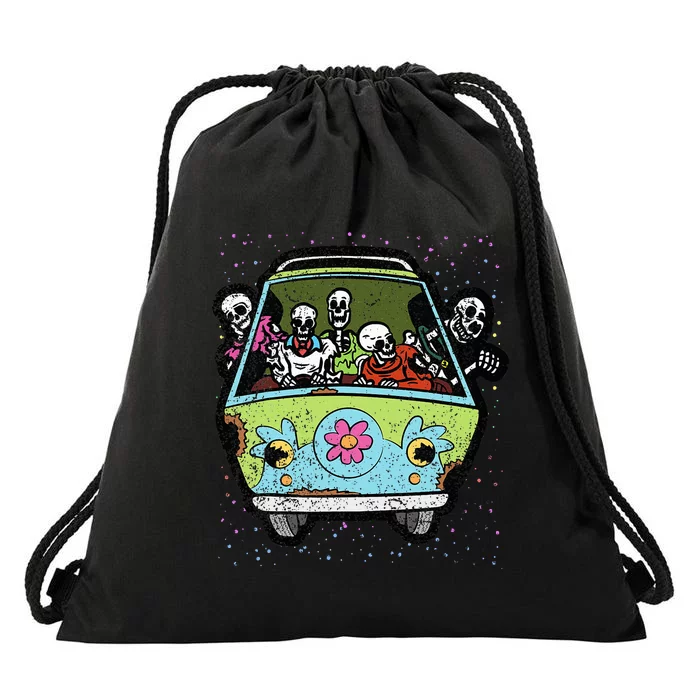 Hippie Van Skeleton Halloween Costume Retro Bones Drawstring Bag