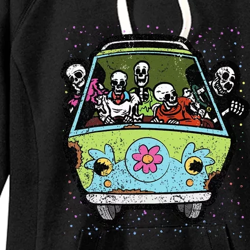 Hippie Van Skeleton Halloween Costume Retro Bones Women's Fleece Hoodie