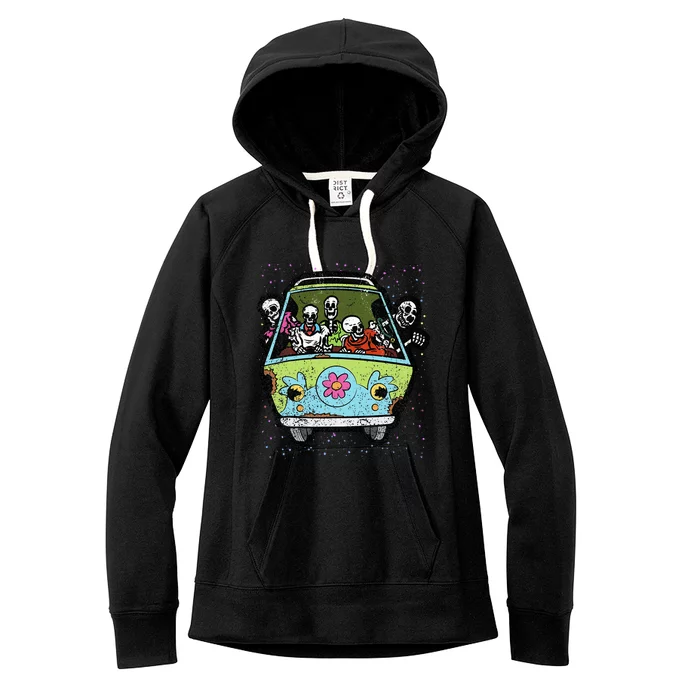 Hippie Van Skeleton Halloween Costume Retro Bones Women's Fleece Hoodie