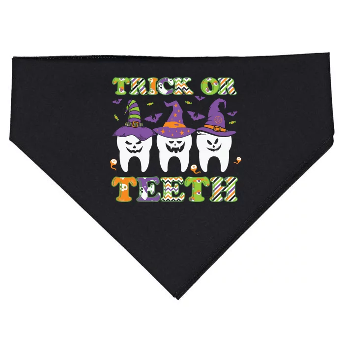 Halloween Vintage Trick Or Teeth Cute Ghost Gift USA-Made Doggie Bandana