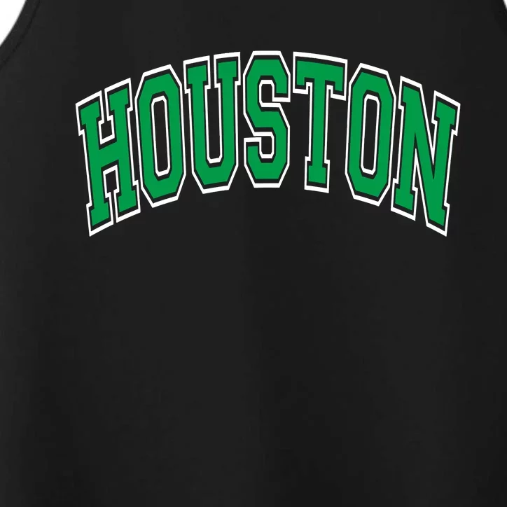 Houston Varsity Text Green With White Outline Performance Tank