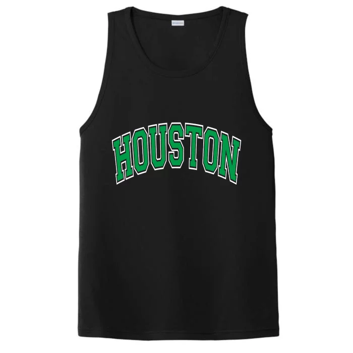 Houston Varsity Text Green With White Outline Performance Tank