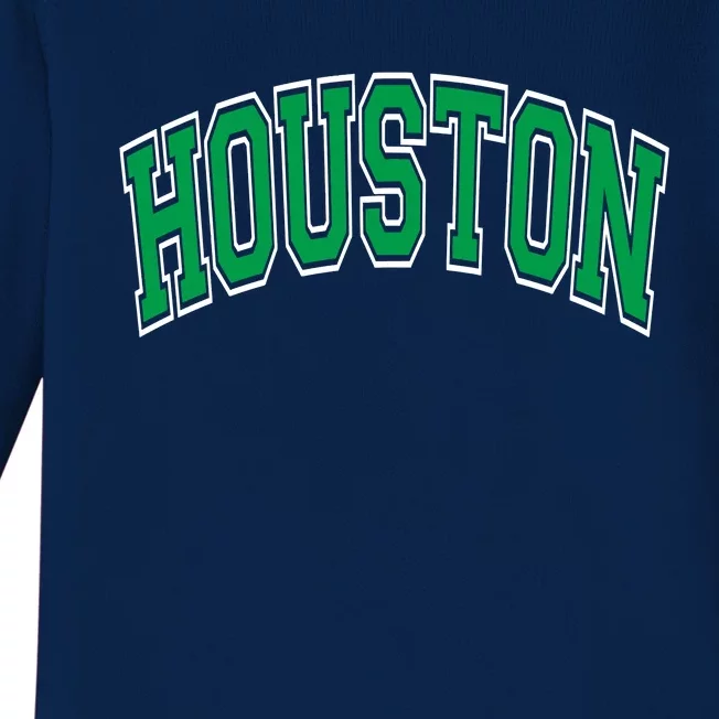 Houston Varsity Text Green With White Outline Baby Long Sleeve Bodysuit