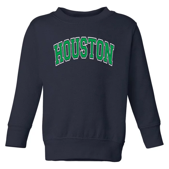 Houston Varsity Text Green With White Outline Toddler Sweatshirt