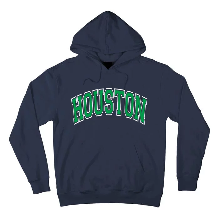 Houston Varsity Text Green With White Outline Tall Hoodie