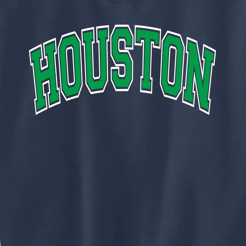 Houston Varsity Text Green With White Outline Kids Sweatshirt