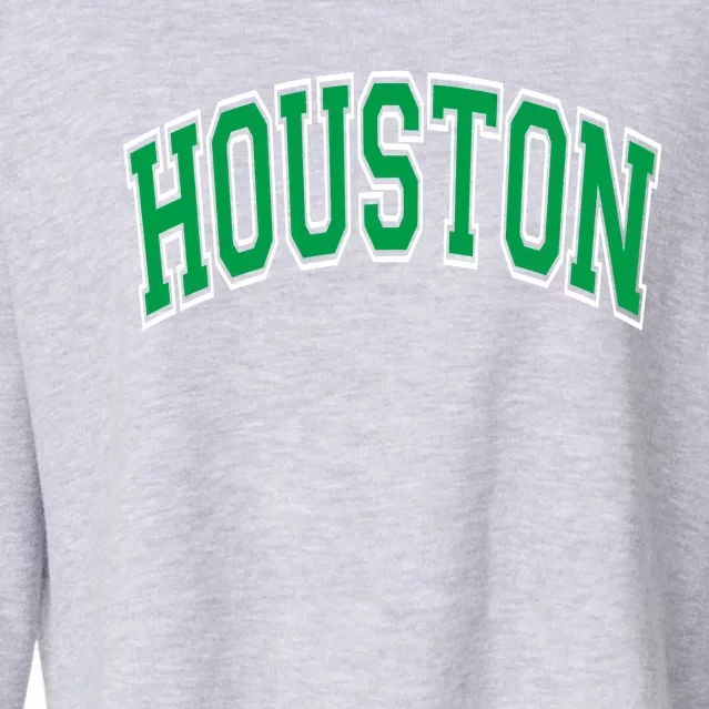 Houston Varsity Text Green With White Outline Cropped Pullover Crew