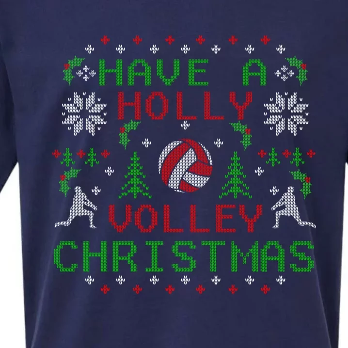 Holly Volleyball Ugly Christmas Sweater Party Gift Sueded Cloud Jersey T-Shirt