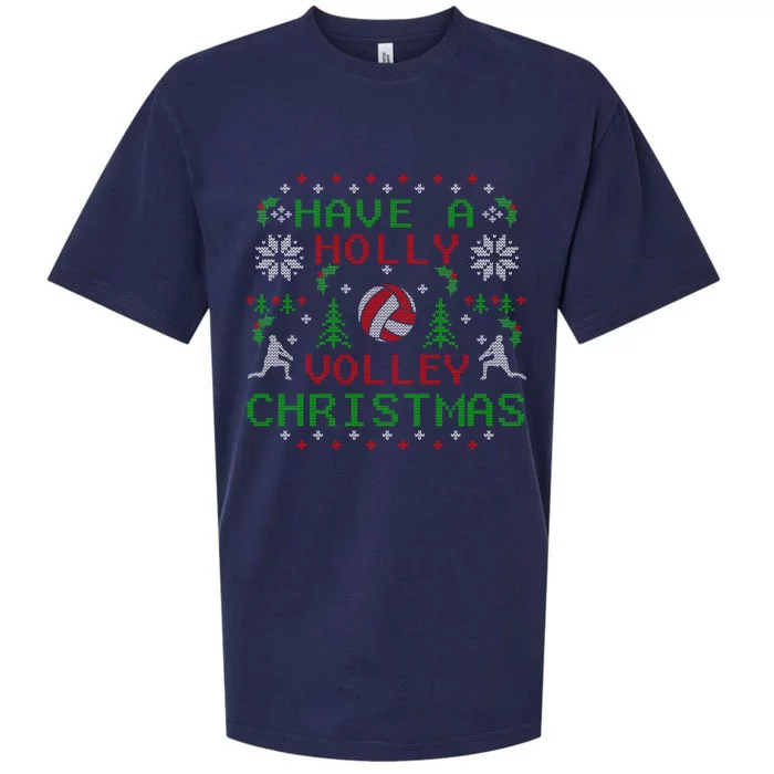 Holly Volleyball Ugly Christmas Sweater Party Gift Sueded Cloud Jersey T-Shirt