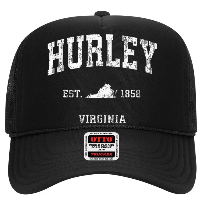 Hurley Virginia VA Vintage Athletic Sports High Crown Mesh Trucker Hat