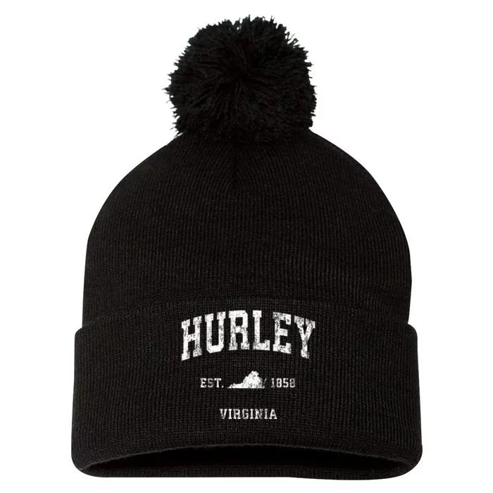 Hurley Virginia VA Vintage Athletic Sports Pom Pom 12in Knit Beanie