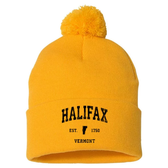 Halifax Vermont Vt Vintage Athletic Sports Pom Pom 12in Knit Beanie