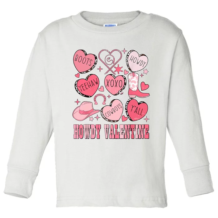 Howdy Valentine Western Valentines Cowgirl Toddler Long Sleeve Shirt