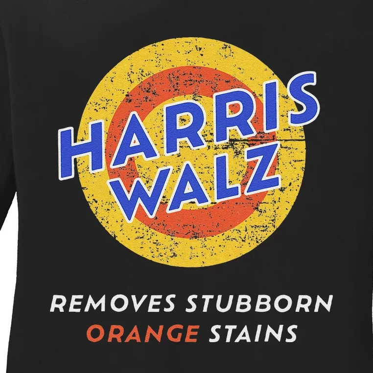 Harris Walz 2024 Waltz Removes Stubborn Orange Stains Funny Ladies Long Sleeve Shirt