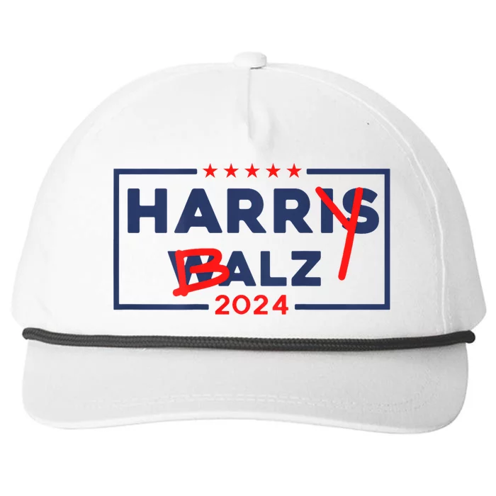 Harris Walz 24 Harry Balz 2024 Meme Democratic On Back Snapback Five-Panel Rope Hat