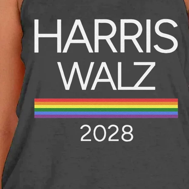 Harris Walz 2028 Lgbtq Rainbow Pride Flag For President Women's Knotted Racerback Tank