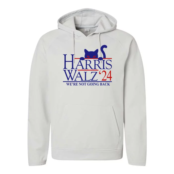 Harris Waltz 2024 Were Not Going Back Funny Cat Lady Performance Fleece Hoodie