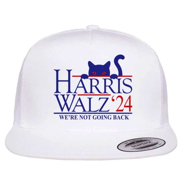 Harris Waltz 2024 Were Not Going Back Funny Cat Lady Flat Bill Trucker Hat