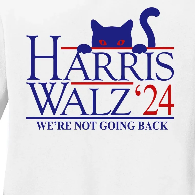 Harris Waltz 2024 Were Not Going Back Funny Cat Lady Ladies Long Sleeve Shirt