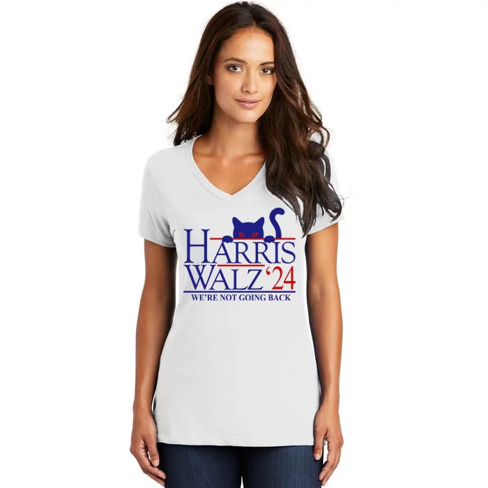 Harris Waltz 2024 Were Not Going Back Funny Cat Lady Women's V-Neck T-Shirt