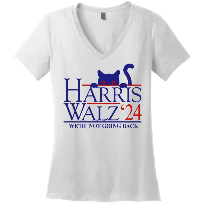 Harris Waltz 2024 Were Not Going Back Funny Cat Lady Women's V-Neck T-Shirt