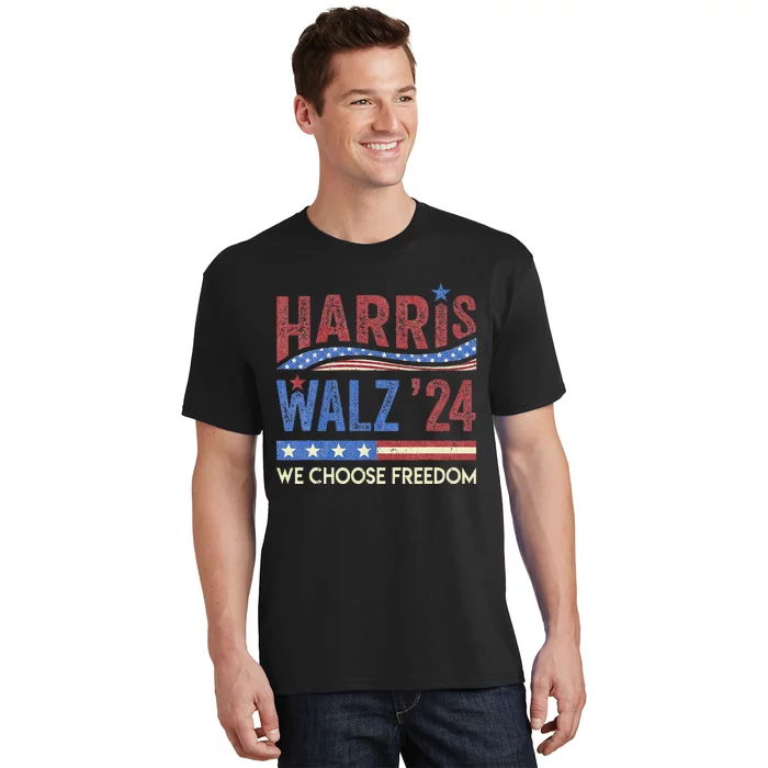 Harris Walz 2024 We Choose Freedom Us Flag Vintage T-Shirt