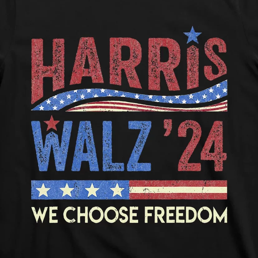 Harris Walz 2024 We Choose Freedom Us Flag Vintage T-Shirt