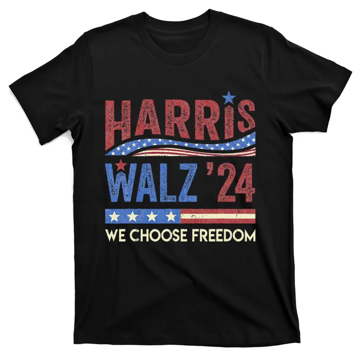 Harris Walz 2024 We Choose Freedom Us Flag Vintage T-Shirt