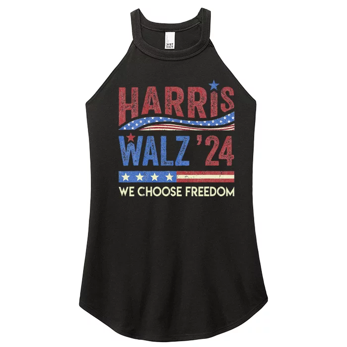 Harris Walz 2024 We Choose Freedom Us Flag Vintage Women’s Perfect Tri Rocker Tank