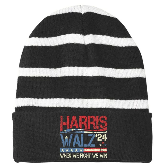 Harris Waltz 2024 Election Kamala Harris Tim Walz 2024 Striped Beanie with Solid Band