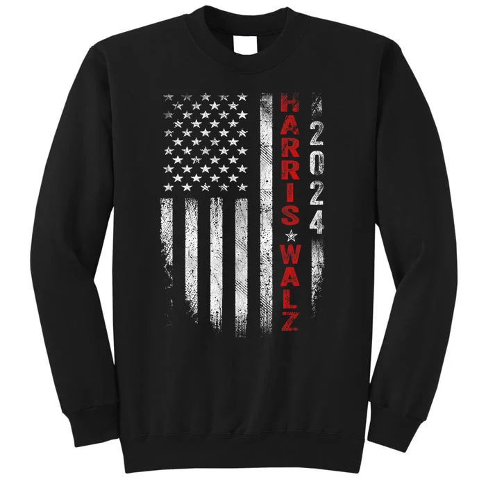 Harris Waltz 2024 Election Kamala Harris Tim Waltz 2024 Vintage America Flag Tall Sweatshirt