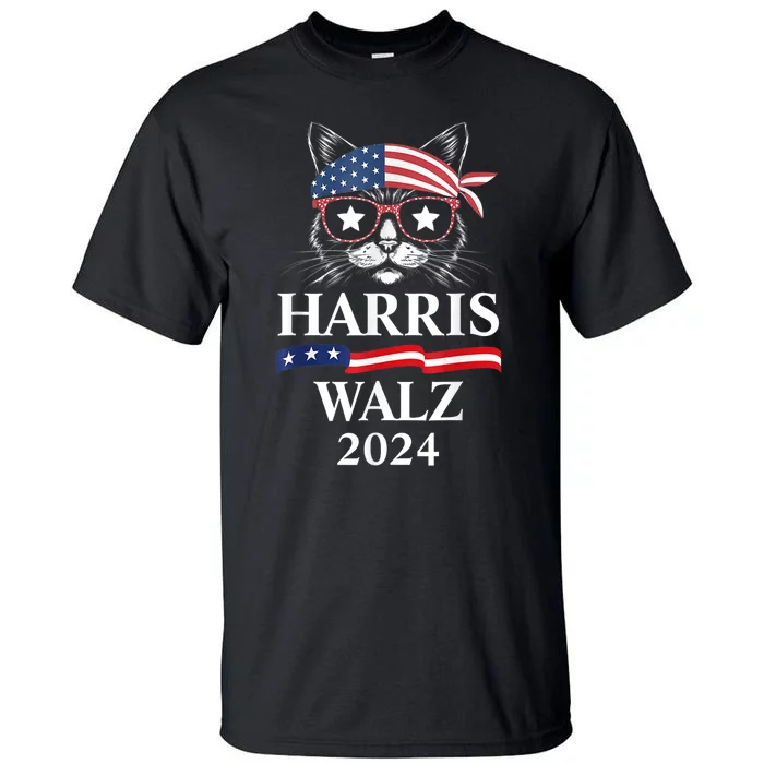 Harris Walz 2024 Funny Cat Election Kamala Harris Tim Waltz Tall T-Shirt