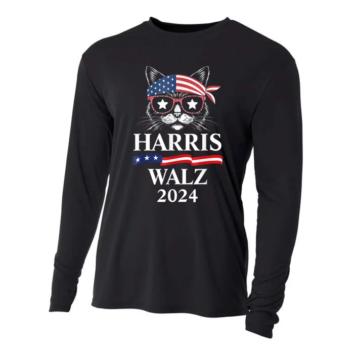 Harris Walz 2024 Funny Cat Election Kamala Harris Tim Waltz Cooling Performance Long Sleeve Crew