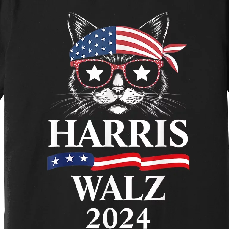 Harris Walz 2024 Funny Cat Election Kamala Harris Tim Waltz Premium T-Shirt