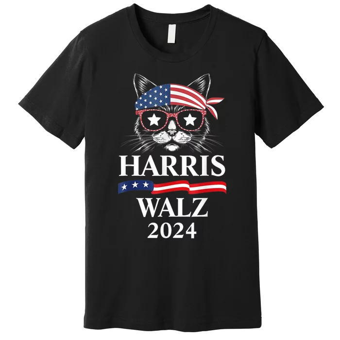 Harris Walz 2024 Funny Cat Election Kamala Harris Tim Waltz Premium T-Shirt